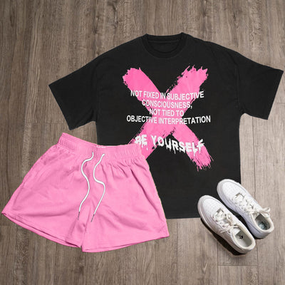 Be Yourself Print T-Shirt Shorts Two-Piece Set