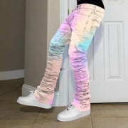 Street tie-dye colored straight-leg jeans