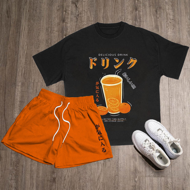 Drinks Print T-Shirt Shorts Two-Piece Set