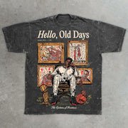 Old Times Casual Street Retro Washed Basketball T-Shirt