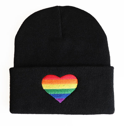 Rainbow Heart Embroidered Knitted Beanies