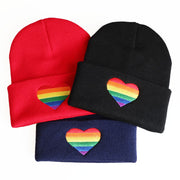 Rainbow Heart Embroidered Knitted Beanies