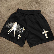 Angel Print Cross Casual Mesh Shorts