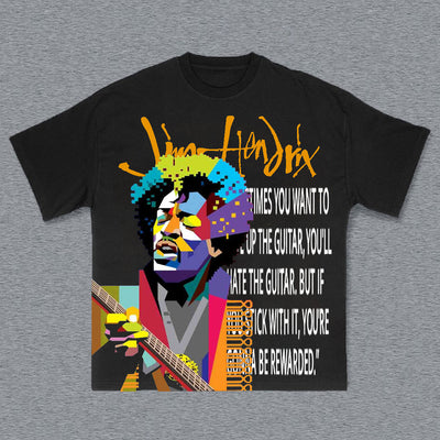 Alphabet & Guitarist Print Short Sleeve T-Shirt
