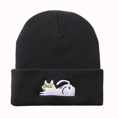 Cute Lazy Cat Embroidery Knitted Beanies