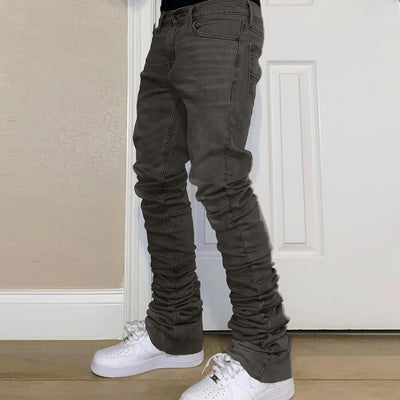 Street trendy brand elastic slim raw edge flared jeans