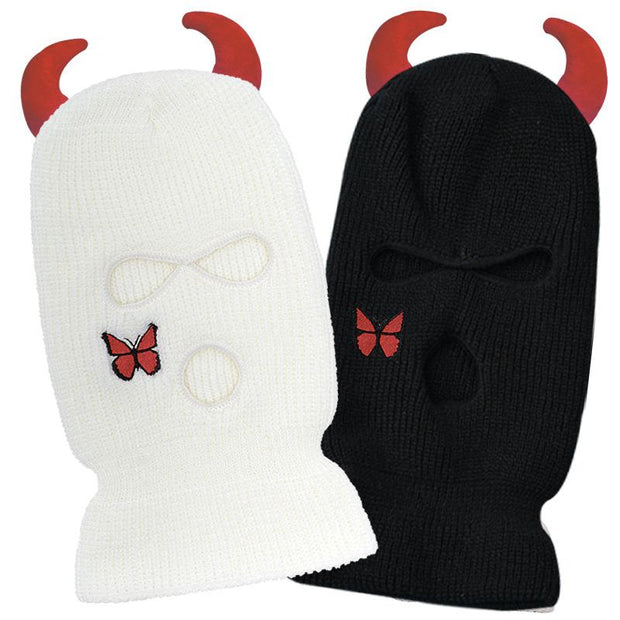 Cow horn knitted woolen Beanie embroidered ski mask