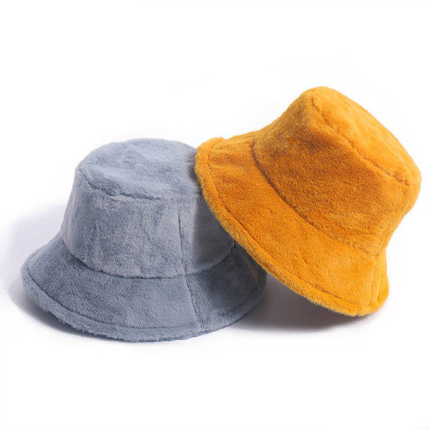 Solid Color Plush Thick Bucket Hat