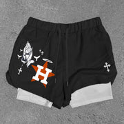 Praying Hands & H Print Double Layer Shorts