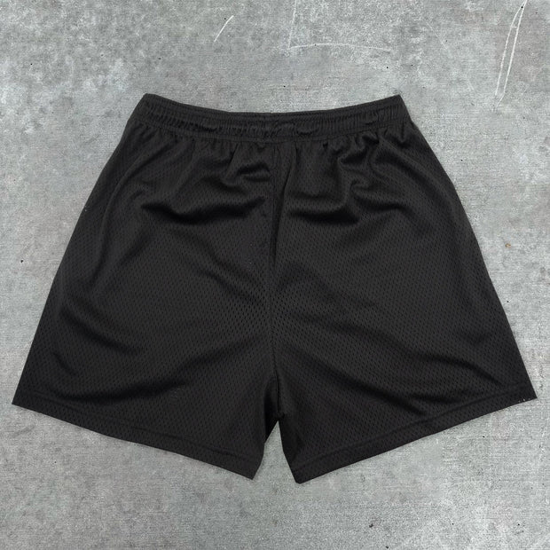 Printed slouchy mesh track shorts