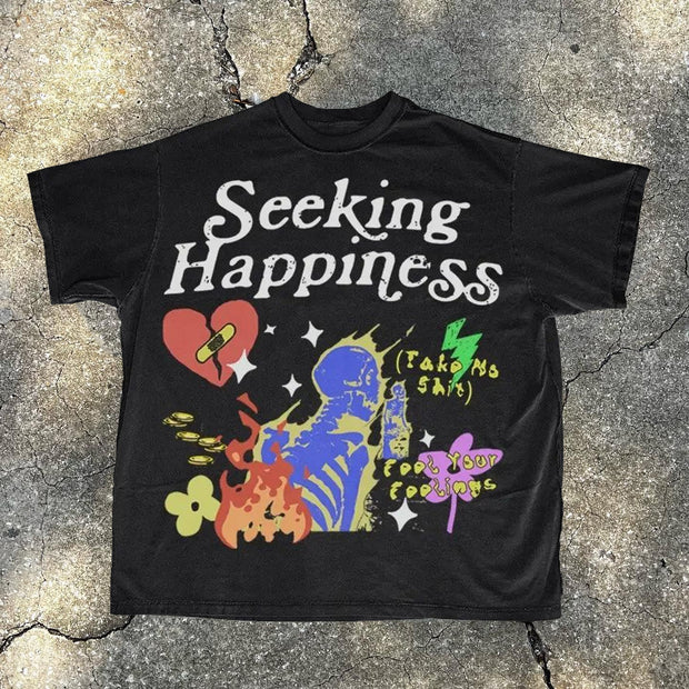 Seeking Happiness Print Short Sleeve T-Shirt