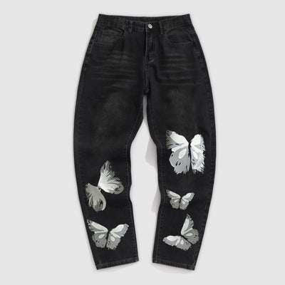 Black Butterfly Graphic Jeans