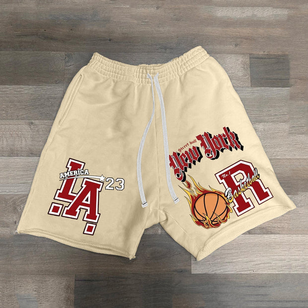 LA Basketball Print Drawstring Knit Shorts