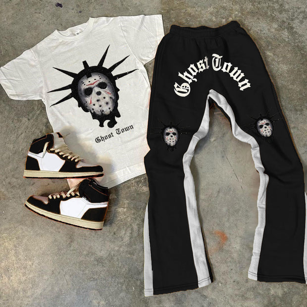 Punk Print T-Shirt Trousers Two-Piece Set