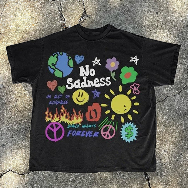 No Sadness Print Short Sleeve T-Shirt