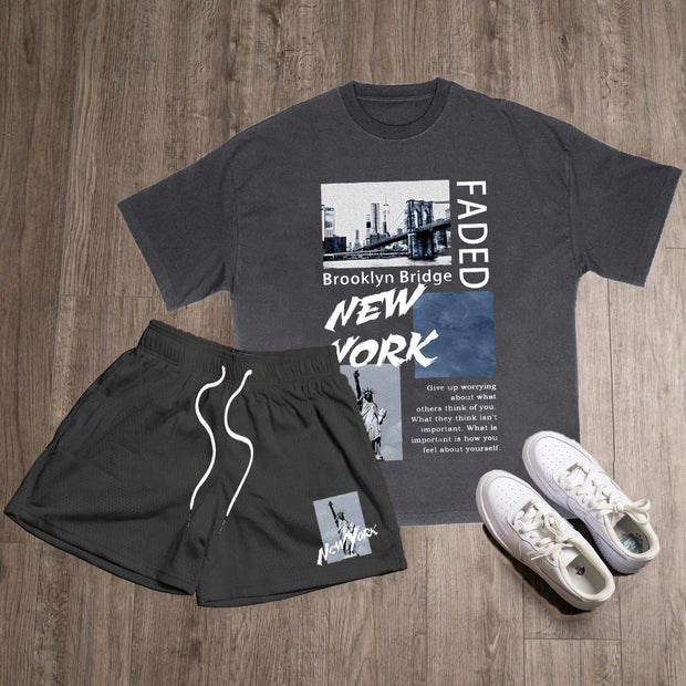 New York Print T-Shirt Shorts Two-Piece Set