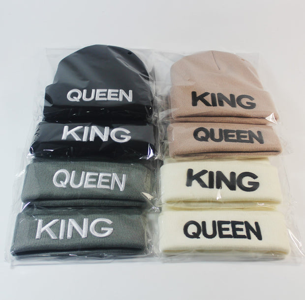 KING QUEEN Embroidery Woolen Beanies