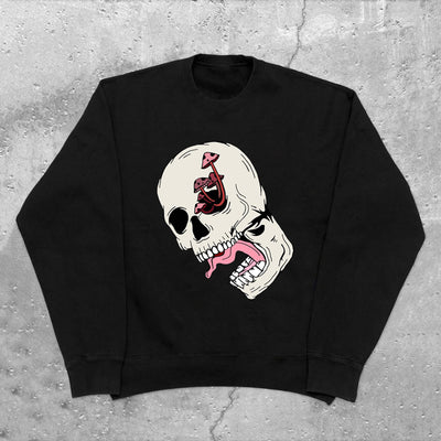 Graphic Skull Head Skeleton Crew Neck Hoodie