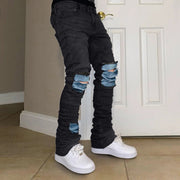 Hip-hop ripped patch trendy slim-fit jeans