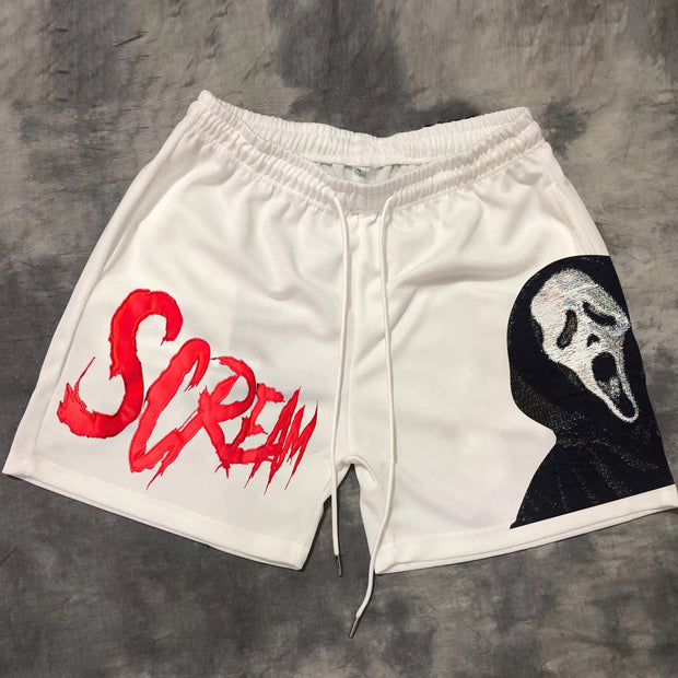 Scream Print Vintage Street Shorts