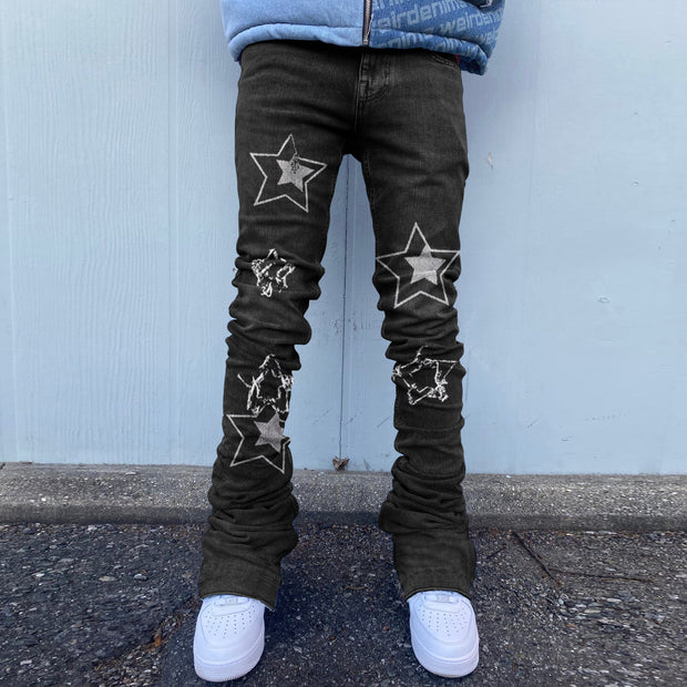Street Wash Raw Edge Hip-Hop Pentagram Jeans
