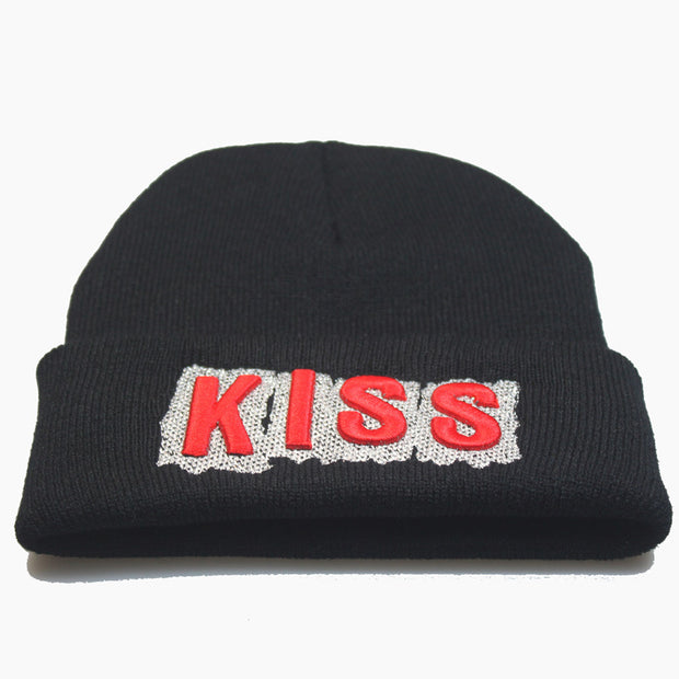 KISS LOVE Embroidery Woolen Beanies