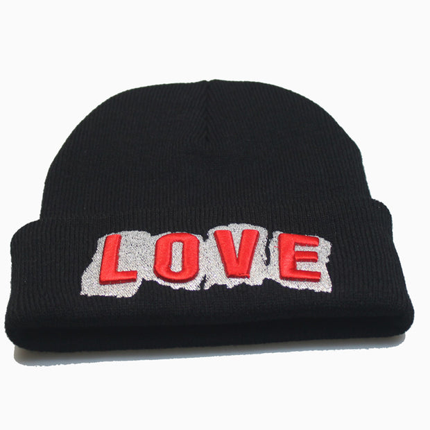 KISS LOVE Embroidery Woolen Beanies