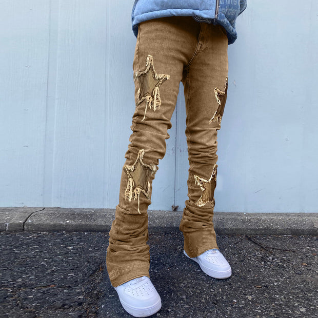 Vintage Brown Washed Gradient Star Jeans