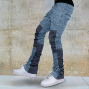 Retro street color contrast stitching jeans
