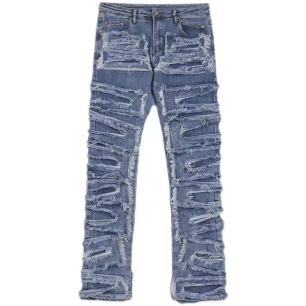 Heavy Industry Washed Damaged Patch Jeans Distressed Trousers