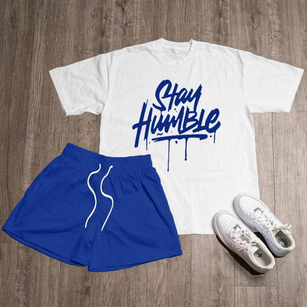 Stay Humble Print T-Shirt Shorts Two-Piece Set