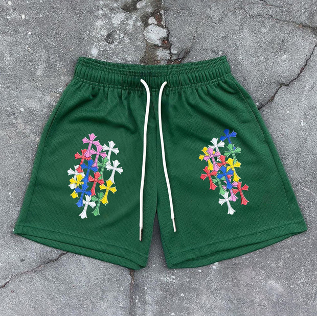 Retro cross trendy mesh shorts