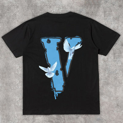 Blue Pigeon V Letter T-shirt