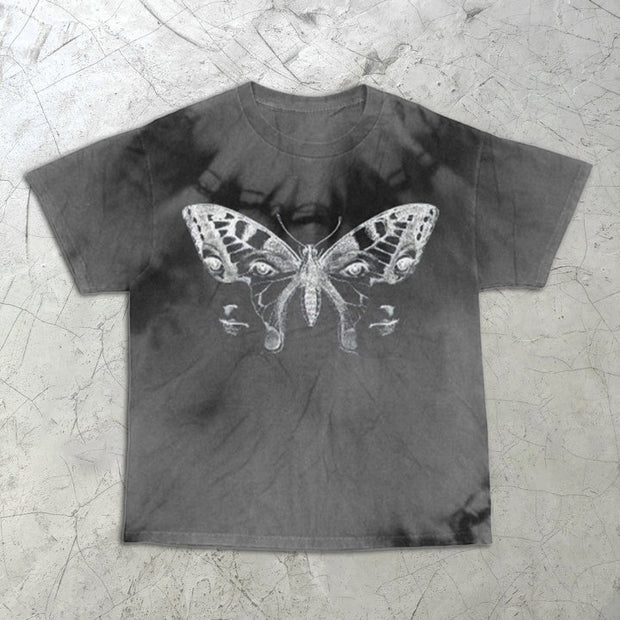 Black Vintage Butterfly Graffiti Print T-shirt