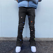 Retro Love Splattered Jeans Straight Design Pants