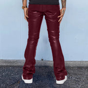 Retro fashion solid color PU casual leather pants