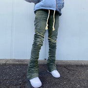 Street Hip Hop Straight-leg Stitching Raw Edge Jeans