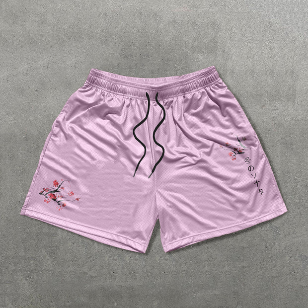 Sakura & Japanese Print Mesh Shorts