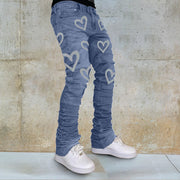 Street Style Heart Print Graffiti Casual Jeans