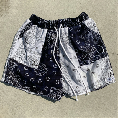 Black and white contrast turban shorts