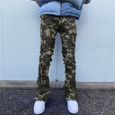 Camouflage Pattern Stacked Flared Jeans