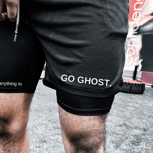 Go Ghost Print Double Layer Mesh Shorts