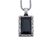 Retro style rectangular black zircon fashion stainless steel men's pendant