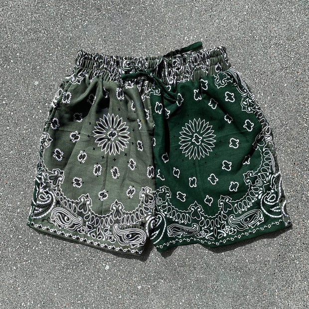Contrasting fashion street style cashew flower shorts
