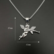 Vengeance angel necklace in titanium steel with gold plated diamonds