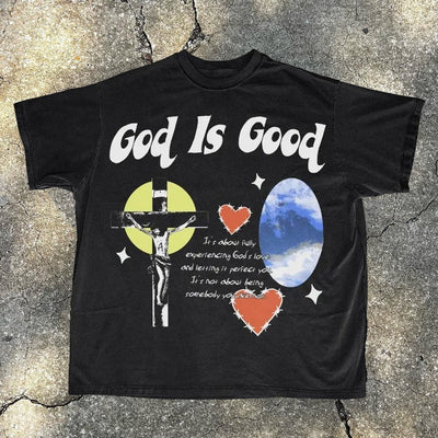 God Is Good Print Short Sleeve T-Shirt