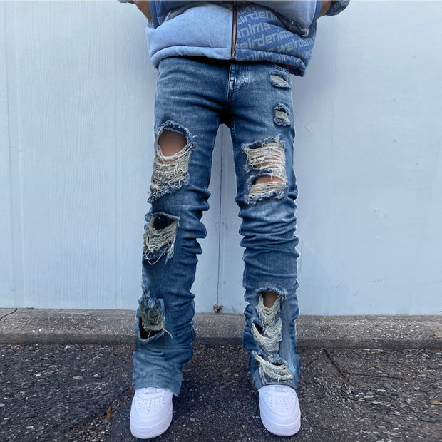 Retro street beggar ripped jeans trousers