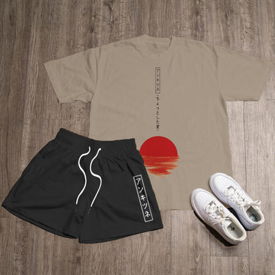 Sunset Print T-Shirt Shorts Two-Piece Set