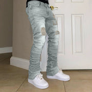 Retro ripped street hip-hop trendy casual distressed raw edge jeans
