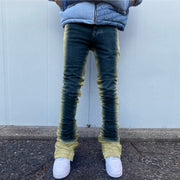 Contrast color gradient denim personality street straight trousers